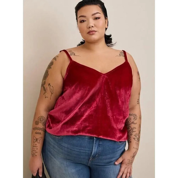 Torrid Sophie Velvet Swing Cami Jester Red Size 0 Viscose Nylon Adjustable Wm’s - Picture 1 of 8